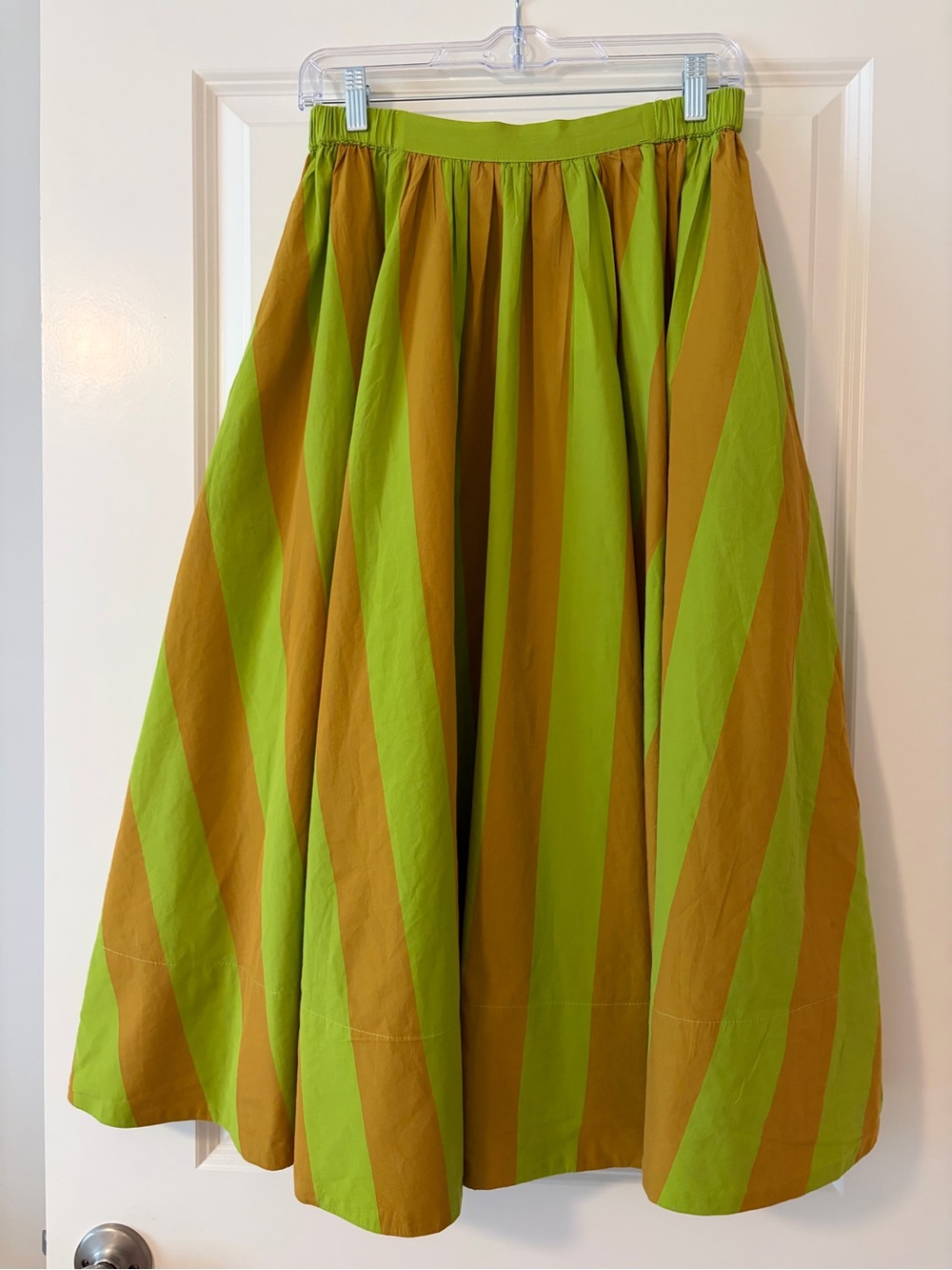 Free People Lowen Striped Midi Skirt in Lime Green and Mustard